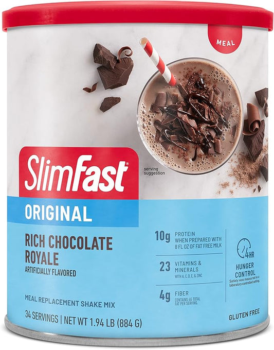 SlimFast Original Meal Replacement Powder, Rich Chocolate Royale, Weight Loss Shake Mix, 10g of Protein, 34 Servings (Packaging May Vary)