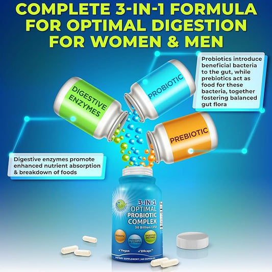 Probiotics with Digestive Enzymes and Prebiotic 3-In-1 Vegan 60 count