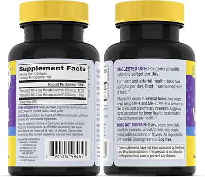 InnovixLabs Full Spectrum Vitamin K2-90 Softgels with 600 mcg of Trans Form MK7 and MK4 - Supports General Health and Bone Strength - Soy and Gluten Free K2 Vitamin Supplement