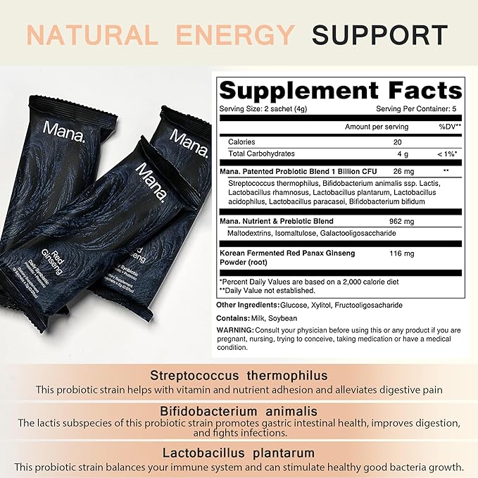 Mana Fermented Korean Red Ginseng Supplement 10 Count
