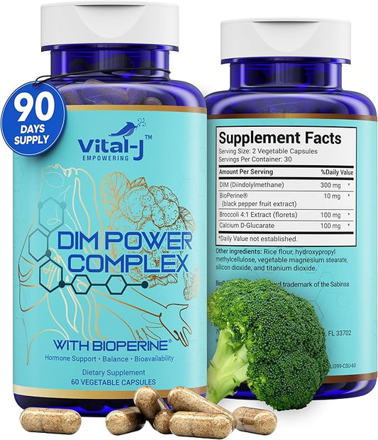 4-in-1 DIM Potent Complex 300mg - Estrogen Balance and Metabolism, Energy & Menopause Support Supplement with Bioperine (x4), Calcium and Broccoli Extract - for Women and Men 90 Servings