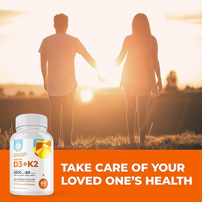 DR. MORITZ Vitamin D3 K2 Gummies 5000 IU - Sugar-Free VIT D Gummy Supplement for Immune Support & Healthy Bones * - High-Absorption, Vegan, Gluten-Free Chewable Gummies for Adults & Kids, d3 Plus k2