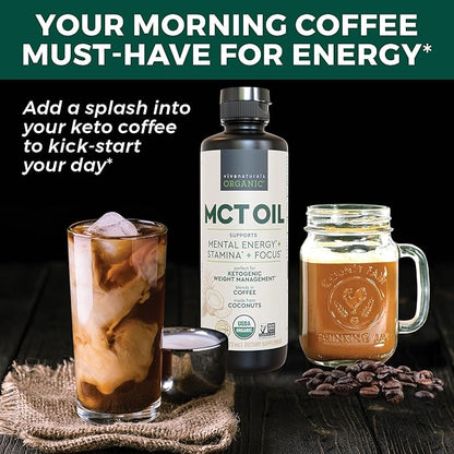 Viva Naturals Organic MCT Oil 16 fl oz - Best MCT Oil Organic for Coffee, MCT Coconut Oil Supports Energy & Mental Clarity, USDA Organic, Non-GMO, Paleo & Keto Certified, MCT Wellness