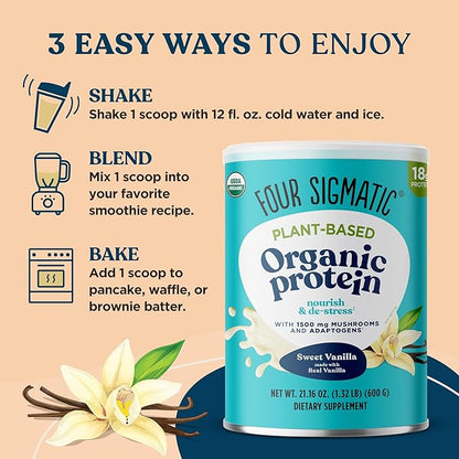 Four Sigmatic Organic Vegan Protein Powder 18g Plant-Based 21.16oz, 15 15 Servings