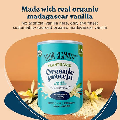 Four Sigmatic Organic Vegan Protein Powder 18g Plant-Based 21.16oz, 15 15 Servings