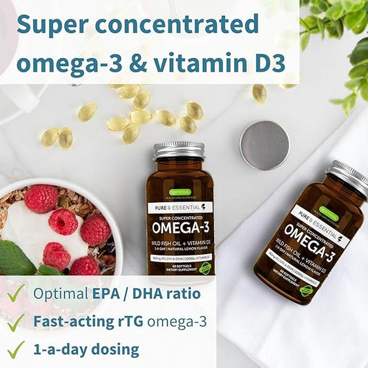 Pure & Essential Omega-3 & D3 1000iu, Fast-Acting 1-a-Day, Highly 360 Softgels