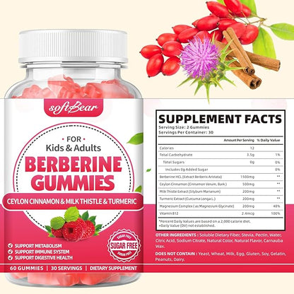 softber Berberine Gummies, Organic Berberine 1500mg 60 Count