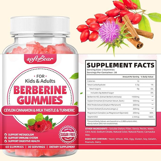 softber Berberine Gummies, Organic Berberine 1500mg 60 Count