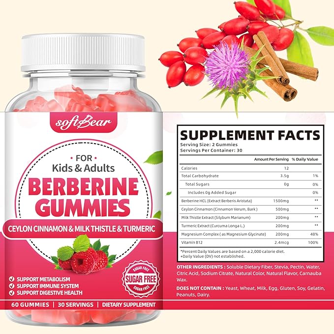 softber Berberine Gummies, Organic Berberine 1500mg 120 Count