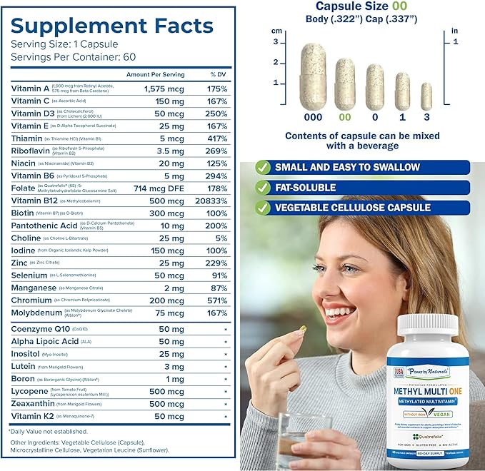 Power By Naturals Methyl Multi One B12 for 60 Capsules, 2 Month