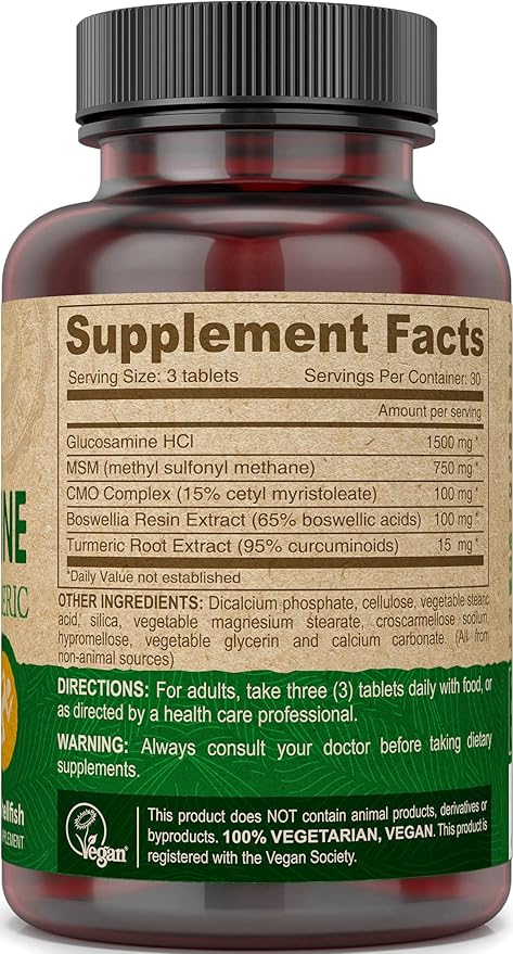DEVA Vegan Glucosamine MSM & CMO, CMO, Turmeric Extract, Boswellia Extract with Non Animal Ingredients, 90 Tablets