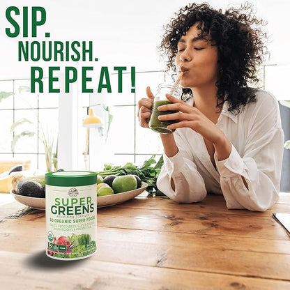 COUNTRY FARMS Super Greens Natural Flavor, 50 Organic 20 Servings, 10.6 Oz