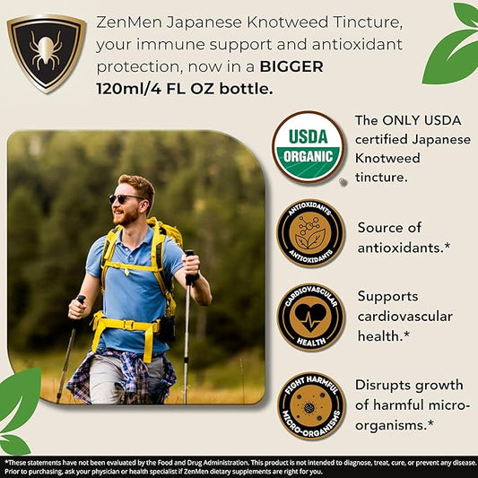 Japanese Knotweed Premium USDA Organic 3rd Party Tested Tincture 120ml/4oz - High Amounts of Resveratrol - Tick Wellness Aid and Immune Support Supplement - Made in The USA