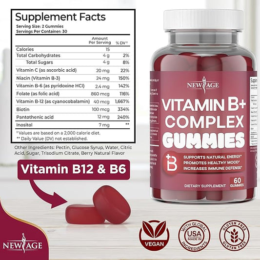 NEW AGE Vitamin B Complex Gummies B3, B5, B5, B6, B6, B7, B7, B9 B9 & B12 – (180 Count 3))