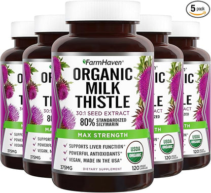 FarmHaven Silymarin Milk Thistle Capsules 11250mg Strength 30X Concentrated 80% Standardized 120 Veggie 5