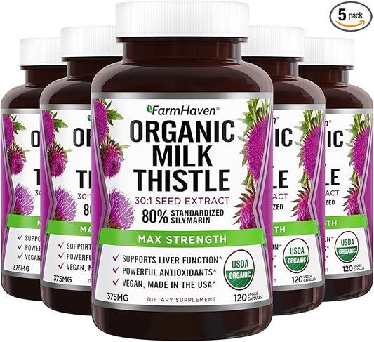 FarmHaven Silymarin Milk Thistle Capsules 11250mg Strength 30X Concentrated 80% Standardized 120 Veggie 5