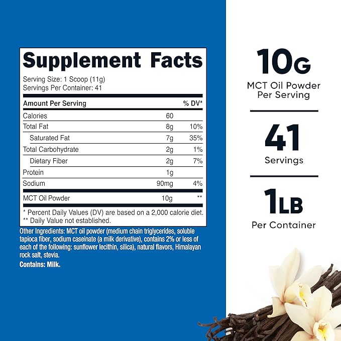 Nutricost Premium MCT Oil Powder (1 LB, Vanilla) - Best for Keto, Ketosis, and Ketogenic Diets - Zero Net Carbs, Non-GMO and Gluten Free, Medium Chain Triglyceride