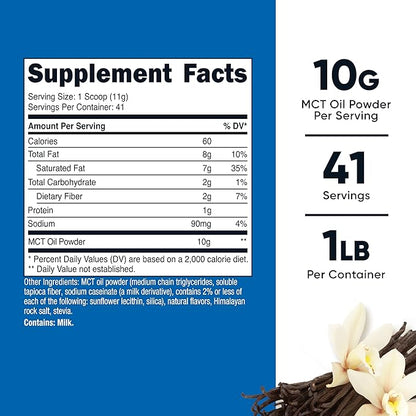 Nutricost Premium MCT Oil Powder (1 LB, Vanilla) - Best for Keto, Ketosis, and Ketogenic Diets - Zero Net Carbs, Non-GMO and Gluten Free, Medium Chain Triglyceride