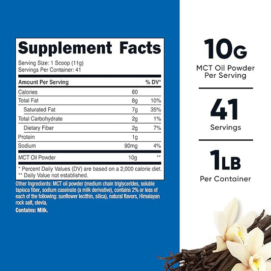 Nutricost Premium MCT Oil Powder (1 LB, Vanilla) - Best for Keto, Ketosis, and Ketogenic Diets - Zero Net Carbs, Non-GMO and Gluten Free, Medium Chain Triglyceride