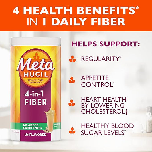 Metamucil, Unflavored Psyllium Husk Powder Fiber 4-in-1 Psyllium #1 Doctor 114 teaspoons
