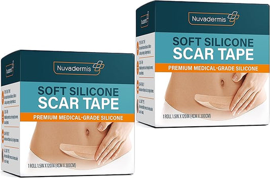 NUVADERMIS Silicone Scar Tape for Surgical Scars 120" x 1.5" Roll 2 Pack