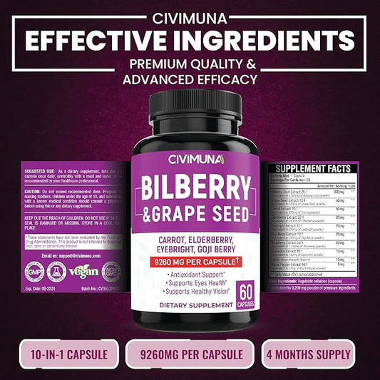 (2 Packs) Bilberry Capsules 9260mg 4 Months