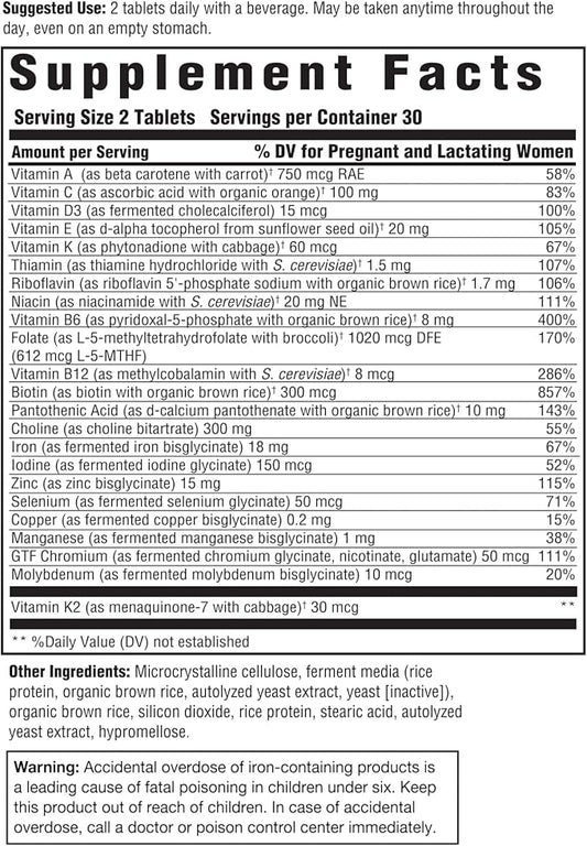 Innate Response Formulas Baby & Me Multivitamin B12 and D3 - 60 Tablets (30 Servings)