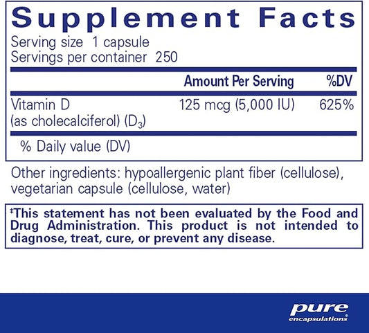 Pure Encapsulations Vitamin D3 125 mcg (5,000 IU) 250 Capsules