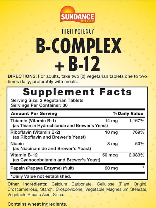 Sundance High Potency Vitamin B-Complex B-12 | 60 Tablets