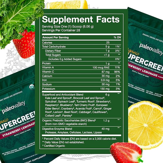 Paleovalley Organic Supergreens 3 Pack, 28 Servings 23 Organic