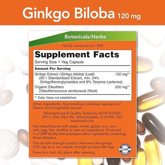NOW Supplements, Ginkgo Biloba 120 mg, 200 Veg