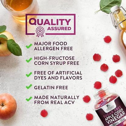 Apple Cider Vinegar Gummies for Weight Loss 1000mg - Vegan Apple Vinegar Gummy for Detox & Cleanse, ACV Supplement Pills, Vitamin B12, Sugar Free ACV Gummy, Non-GMO, Nature's Nutrition - 120 Gummies