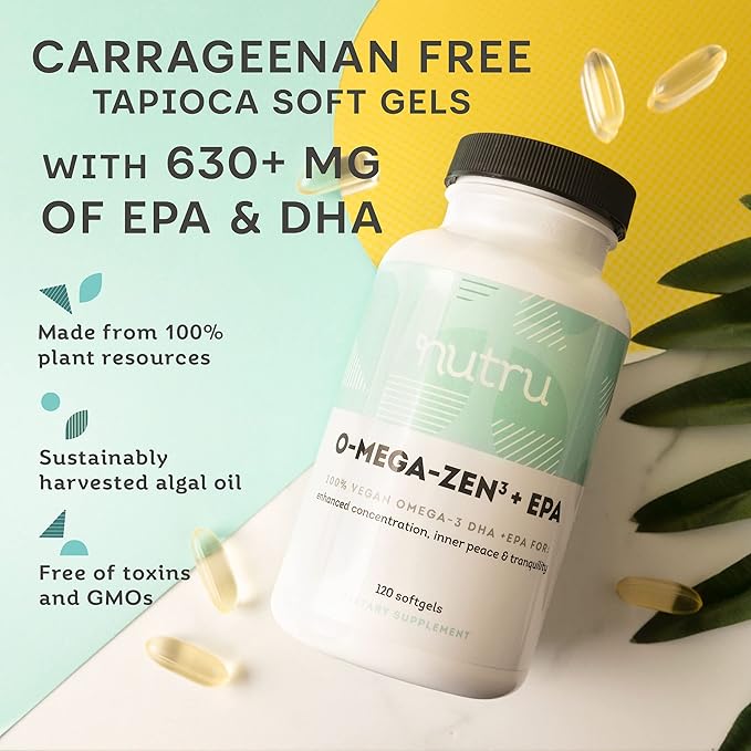 O-Mega-Zen3 +EPA Vegan Omega 3 Supplement Omega-3 DHA 120 Softgels
