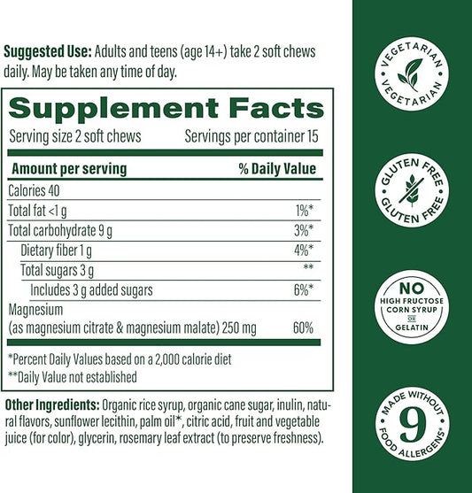 MegaFood Relax + Calm Magnesium Supplement - Soft Chews with Magnesium Citrate & Magnesium Malate for Heart Health, Muscle Tension & More - Vegetarian - Strawberry-Flavor - 30 Chews per Pack (2 Pack)