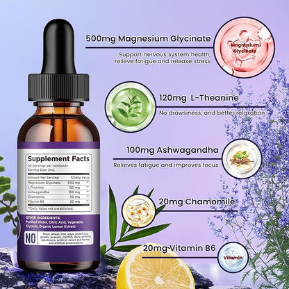 Magnesium Glycinate Supplement, Magnesium Liquid Drops 500mg Vitamin B6, Ashwagandha, 2)
