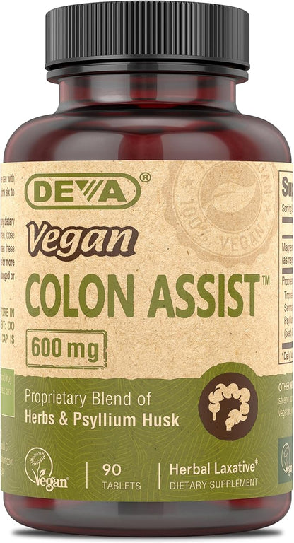 DEVA Vegan Colon Assist – Tablets with Magnesium, Triphala, Psyllium Husk, Senna, Cinnamon and More, 90 Count