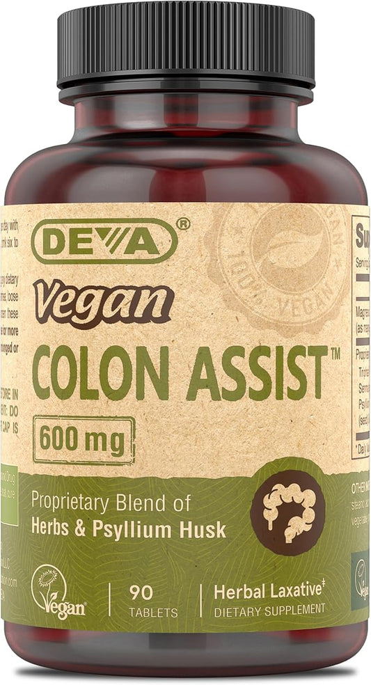 DEVA Vegan Colon Assist – Tablets with Magnesium, Triphala, Psyllium Husk, Senna, Cinnamon and More, 90 Count