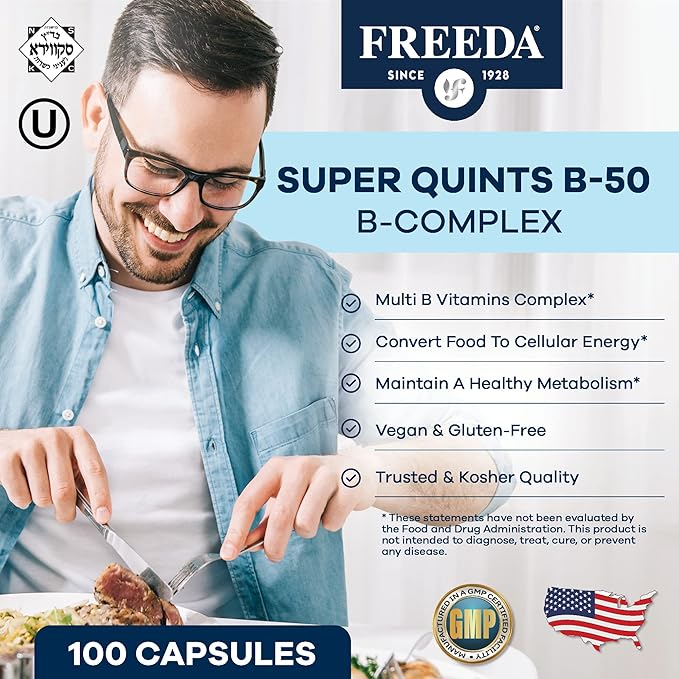 FREEDA Vitamin B Complex B-50 - B1 Vitamin B2 Vitamin B3 Vitamin B6 Vitamin B12 Plus (250 Capsules)