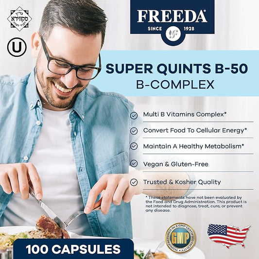 FREEDA Vitamin B Complex B-50 - B1 Vitamin B2 Vitamin B3 Vitamin B6 Vitamin B12 Plus 100 Capsules