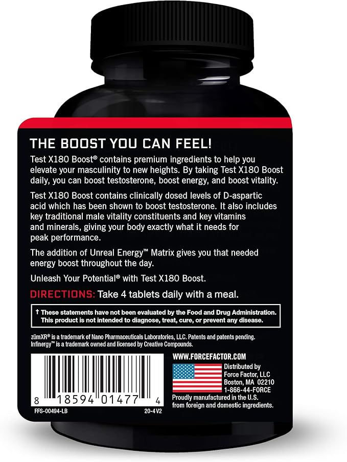 Force Factor Test X180 Boost, Testosterone Booster and Energy Supplement for Men, Boost Energy, Increase Stamina, and Enhance Vitality, with D-Aspartic Acid and Fenugreek, 120 Count (Pack of 3)