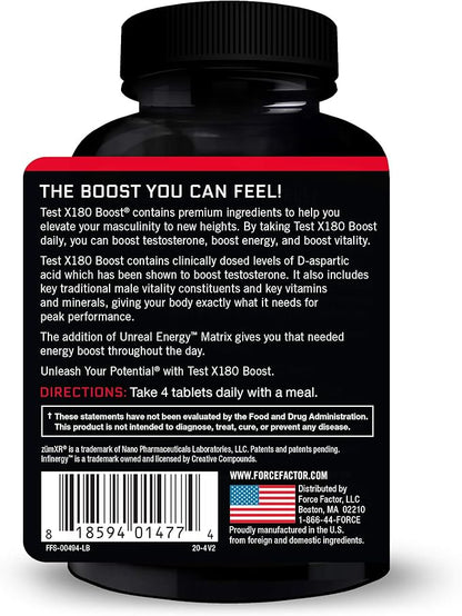 Force Factor Test X180 Boost, Testosterone Booster and Energy Supplement for Men, Boost Energy, Increase Stamina, and Enhance Vitality, with D-Aspartic Acid and Fenugreek, 120 Count (Pack of 3)
