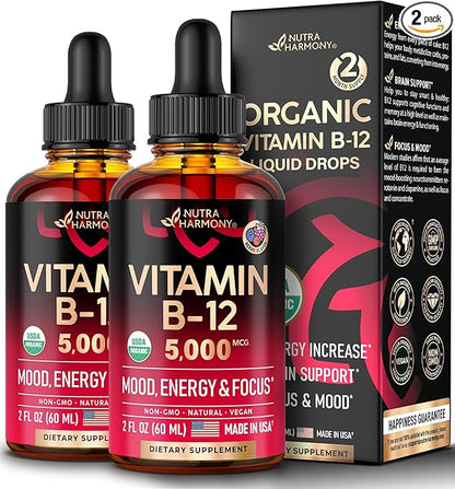 USDA Organic Vitamin B12 Sublingual Drops 5000 mcg 4 Month 2