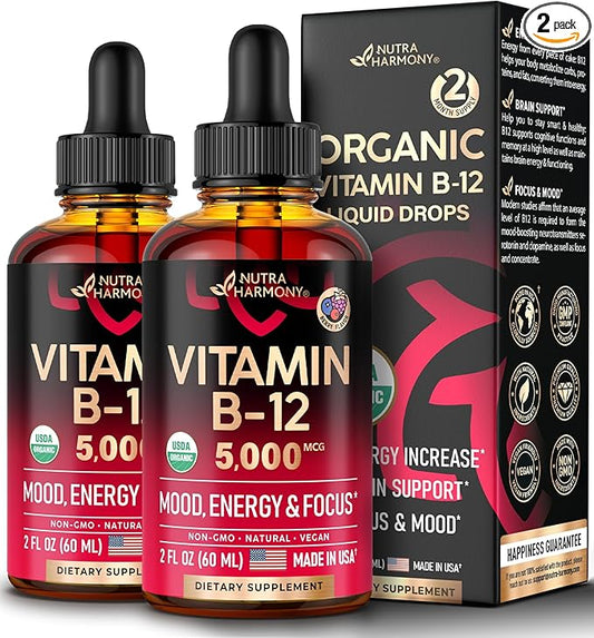 USDA Organic Vitamin B12 Sublingual Drops 5000 mcg 4 Month 2