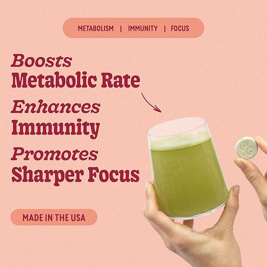 8Greens Supergreens Tablets | Super Greens Powder Superfood Tablet, Metabolism Immunity & Focus, Daily Greens Effervescent Tablets, Organic: Aloe Vera, Spirulina, Chlorella, Peach, 60 Servings