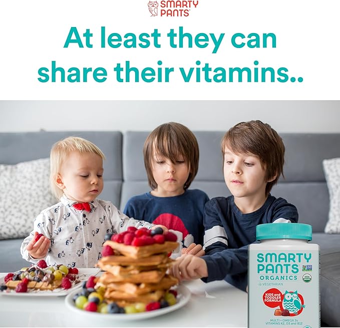 SmartyPants Organic Kids & Toddler Multivitamin 3 (ALA), D3, C, B12, B6, B6, Vitamin K2 & 180 Count