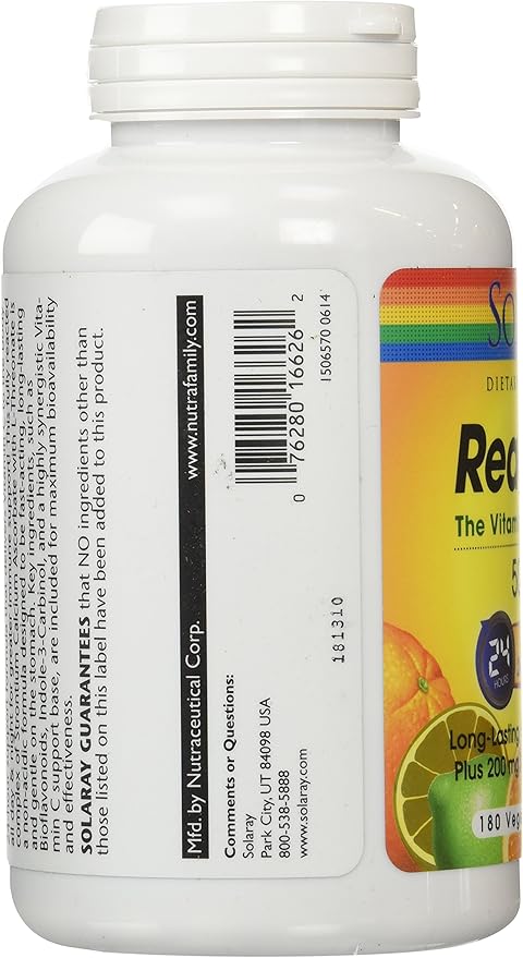 SOLARAY Reacta-C with Vitamin C 500mg 200mg Bioflavonoid 24 Hour 180 Capsules, 180 Servings