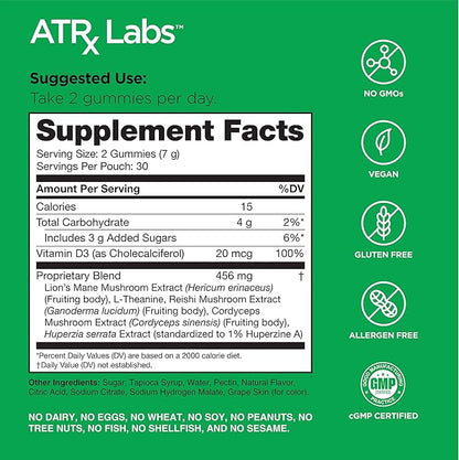 Ultimate Mushroom Daily Gummies - Mushroom Gummies with Cordyceps, Lion’s Mane, and Reishi, Plus Huperzine A & L-Theanine, May Improve Mood and Energy, Apple Berry Flavor, 60 Gummies