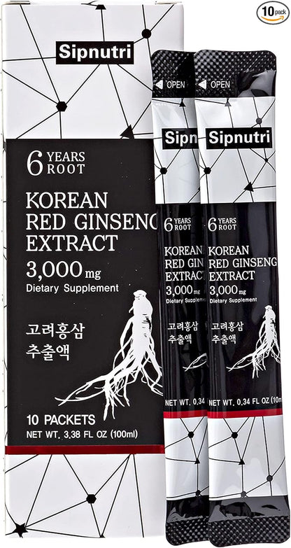Korean Red Panax Ginseng Extract Liquid 3000 mg, 6 Years 10 ml 10 Packets
