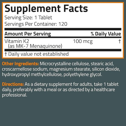 Bronson Vitamin K2 MK-7 100 MCG, K2 as MK7 Menaquinone, 120 Tablets