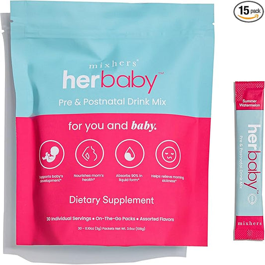 Prenatal+ Pre- & Post-Natal Supplement - Liquid Multivitamin Drink Mix - With Iron, Choline & Methylated Folate - Pregnancy Vitamins - 15 Packets - Summer Watermelon Flavor